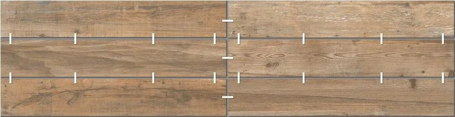 Esquema de nivelación para piezas de 20×120 cm: posición de los niveladores en las juntas